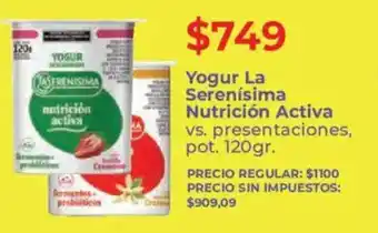 La serenísima yogur nutrición activa vs. presentaciones, pot.