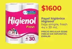 Supermercados Vea Higienol papel higiénico hoja simple, fresh oferta