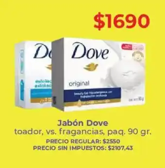 Dove jabón toador, vs. fragancias, paq.