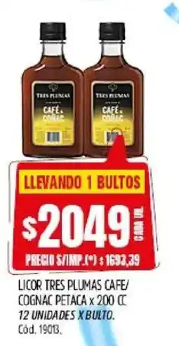 Supermercados Yaguar Licor tres plumas cafe/ cognac petaca oferta