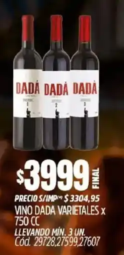 Supermercados Yaguar Dadá vino varietales oferta