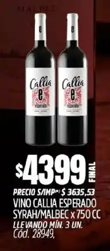 Supermercados Yaguar Callia vino esperado syrah/malbec oferta