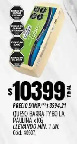 Supermercados Yaguar La paulina queso barra tybo oferta