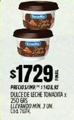 Supermercados Yaguar Tonadita dulce de leche oferta