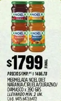 Supermercados Yaguar Noel mermelada diet naranja/ciruela/durazno/ damasco oferta