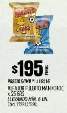 Supermercados Yaguar Fulbito mani/choc alfajor oferta