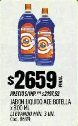 Supermercados Yaguar Ace jabon liquido botella oferta