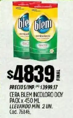 Supermercados Yaguar Blem cera incoloro doy pack oferta