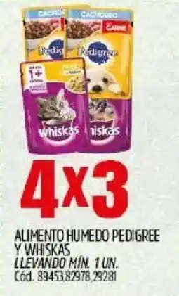 Supermercados Yaguar Pedigree y whiskas alimento humedo oferta
