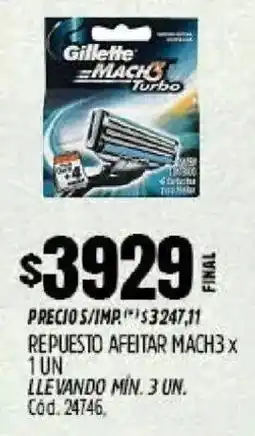 Supermercados Yaguar Gillette mach3 repuesto afeitar oferta