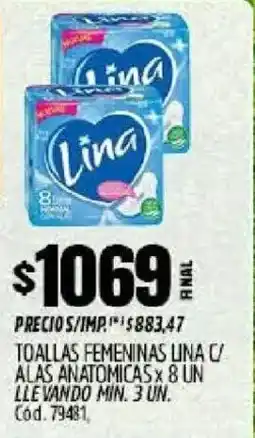 Supermercados Yaguar Lina toallas femeninas c/ alas anatomicas oferta