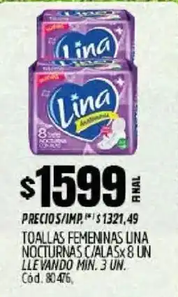 Supermercados Yaguar Lina toallas femeninas nocturnas c/ala oferta