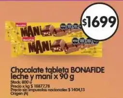 Supermercados Buenos Días Bonafide chocolate tableta leche y maní oferta