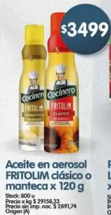 Supermercados Buenos Días Fritolim cociner aceite en aerosol clásico o manteca oferta