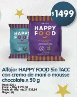 Supermercados Buenos Días Happy food alfajor sin tacc con crema de maní o mousse chocolate oferta
