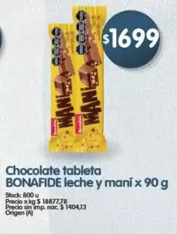Supermercados Buenos Días Bonafide chocolate tableta leche y maní oferta