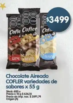 Supermercados Buenos Días Cofler chocolate aireado variedades de sabores oferta