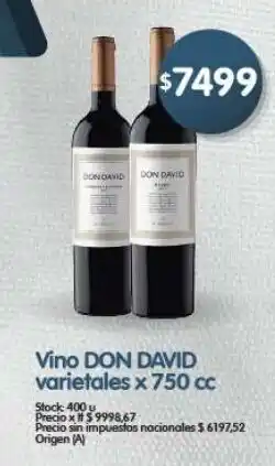 Supermercados Buenos Días Don david vino varietales oferta