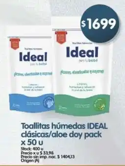 Supermercados Buenos Días Ideal toallitas húmedas clásicas/aloe doy pack oferta