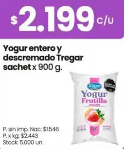 Changomas Tregar yogur entero y descremado sachet oferta