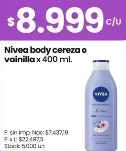 Changomas Nivea body cereza o vainilla oferta