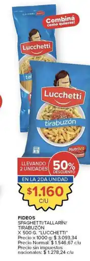 Carrefour Lucchetti fideos spaghetti/tallarín/ tirabuzón oferta