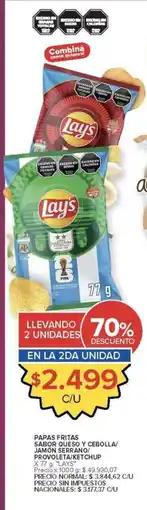 Carrefour Lay's papas fritas sabor queso y cebolla jamon serrano! provoleta/ketchup oferta