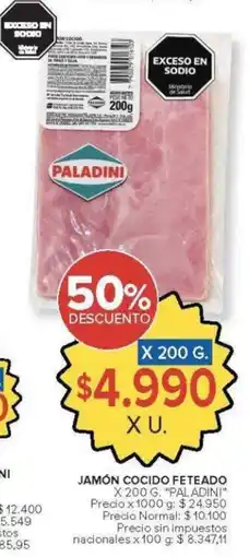 Carrefour Paladini jamón cocido feteado oferta