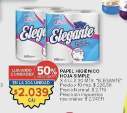 Carrefour Elegante papel higienico hoja simple oferta