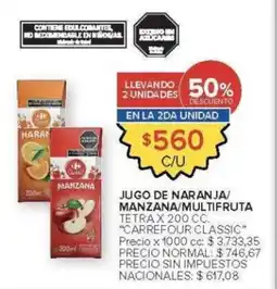 Carrefour Carrefour classic jugo de naranja/ manzana/multifruta tetra oferta