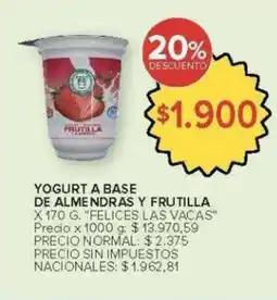 Carrefour Felices las vacas yogurt a base de almendras y frutilla oferta