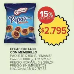 Carrefour Smams pepas sin tacc con membrillo paquete oferta