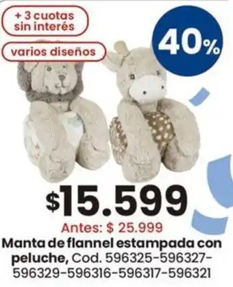Coto Manta de flannel estampada con peluche oferta