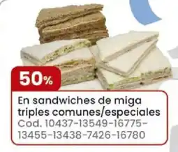 Coto En sandwiches de miga triples comunes/especiales oferta