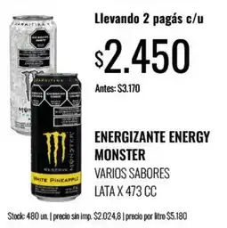 Supermercados Tadicor Monster energizante energy varios sabores lata oferta