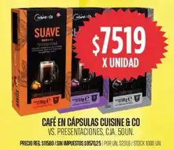 Supermercados Vea Cuisine & co café en cápsulas vs. presentaciones, cja. oferta