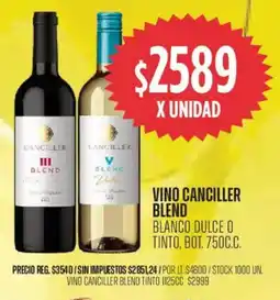Supermercados Vea Canciller blend vino blanco dulce o tinto, bot. oferta