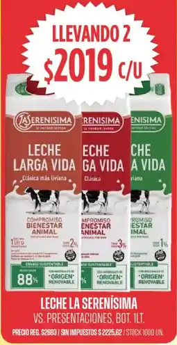 Supermercados Vea La serenísima leche vs. presentaciones, bot. oferta