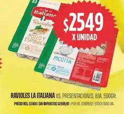 Supermercados Vea La italiana ravioles vs. presentaciones, bja. oferta