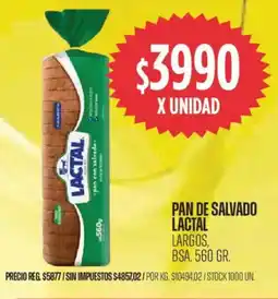 Supermercados Vea Lactal pan de salvado largos, bsa. oferta