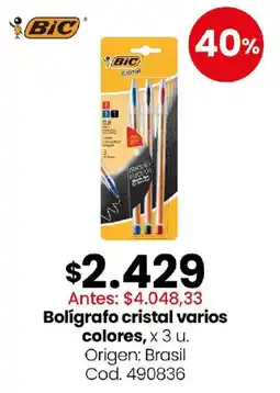 Coto Bic bolígrafo cristal varios colores, oferta