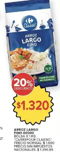 Carrefour Carrefour classic arroz largo fino 00000 bolsa oferta