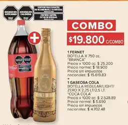 Carrefour Branca fernet botella + coca cola gaseosa oferta