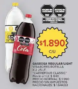 Carrefour Carrefour classic gaseosa regular/light v/sabores botella oferta