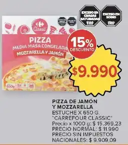 Carrefour Carrefour classic pizza de jamón y mozzarella oferta