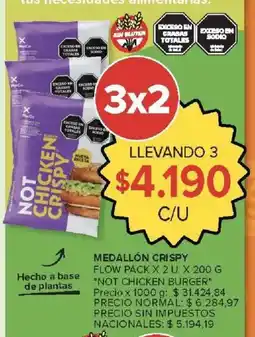 Carrefour Not chicken burger medallón crispy flow pack oferta