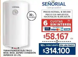 Carrefour Señorial termotanque eléctrico mod. mod. zafiro conexión inferior oferta