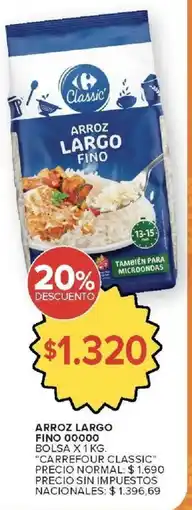 Carrefour Carrefour classic arroz largo fino 00000 bolsa oferta