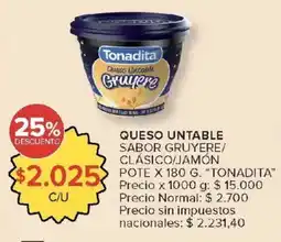 Carrefour Tonadita queso untable sabor gruyere/ clásico/jamón pote oferta