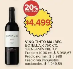 Carrefour "benjamín nieto vino tinto malbec botella oferta